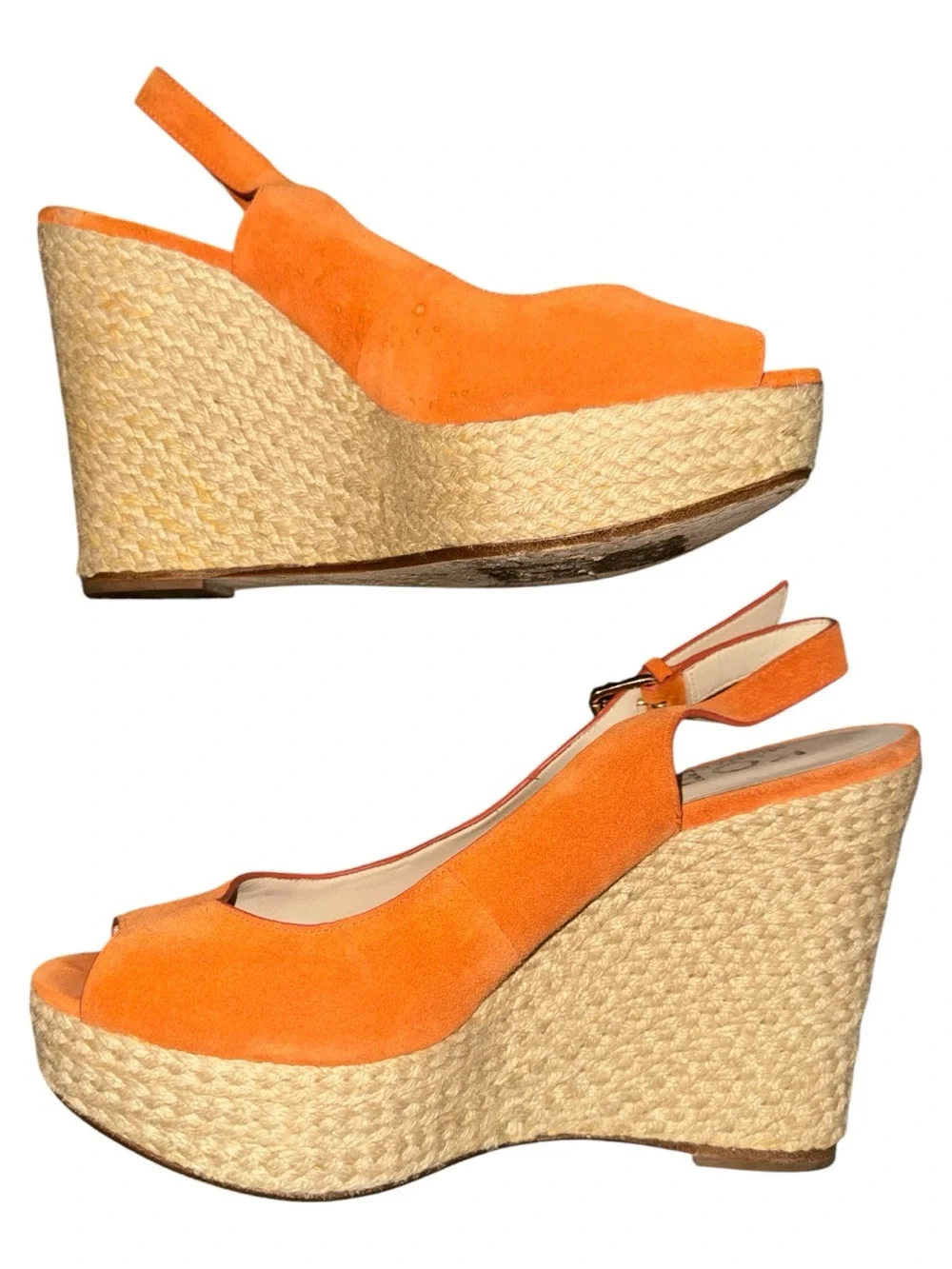 Michael Kors Orange Suede Woven Wedge Sandals Open Toe Resort-wear Size 9.5